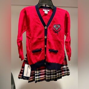 NWT Hartstrings Toddler Girls Red/Navy Cardigan & Skort, 3T